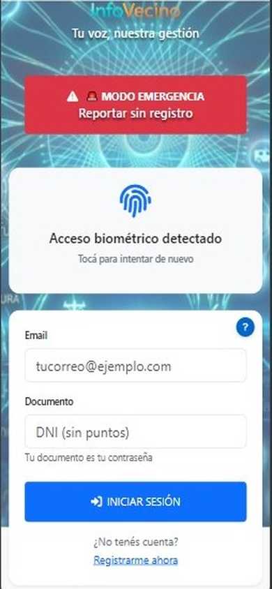 Pantalla real de InfoVecino